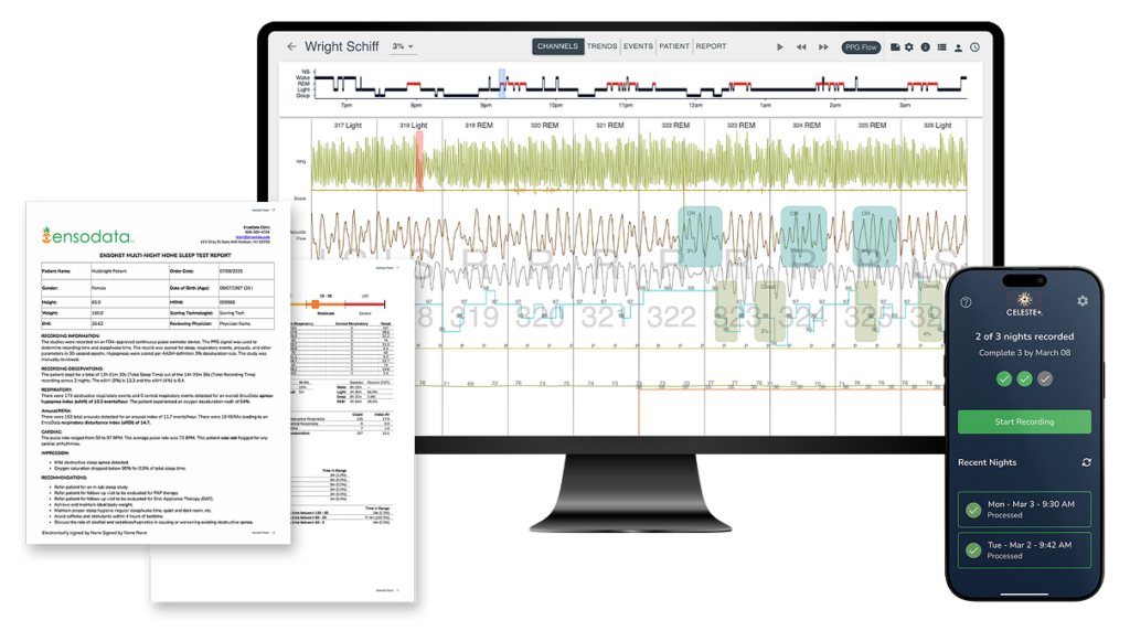 Ensodata reports on desktop and mobile app mockup of celeste