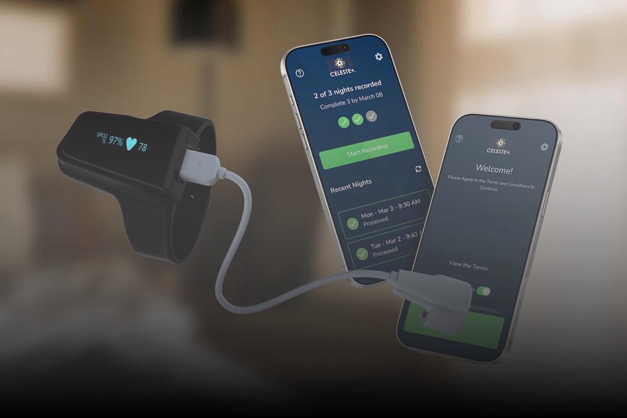 ensohst device with celeste mobile app mockup